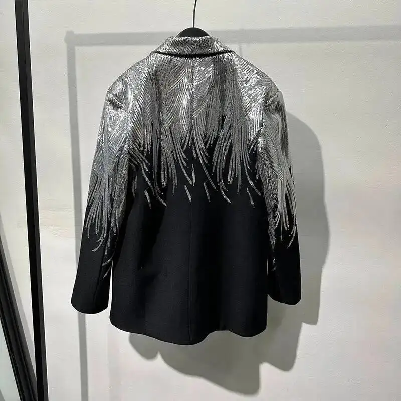 Sequins Causal Blazers For Men's Single Breasted Light Luxury Loose Creativity Personality Versatile Coat Autumn LAOQ3