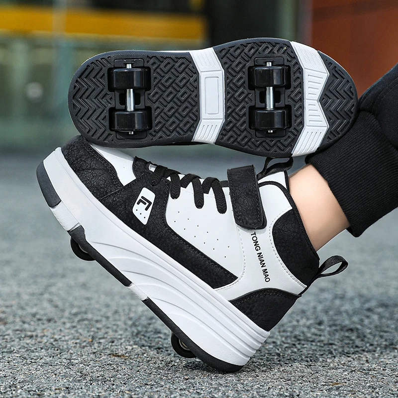 

2025 New Spring & Autumn Girls' Wheel Shoes: Rotating Buckle Light-Up Sneakers, Older Kids' Roller Skates
