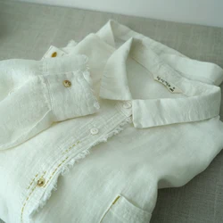 Spring Autumn Women Casual All-match Brief Loose Comfortable Natural Fabric Water Washed Linen White Shirts/Blouses