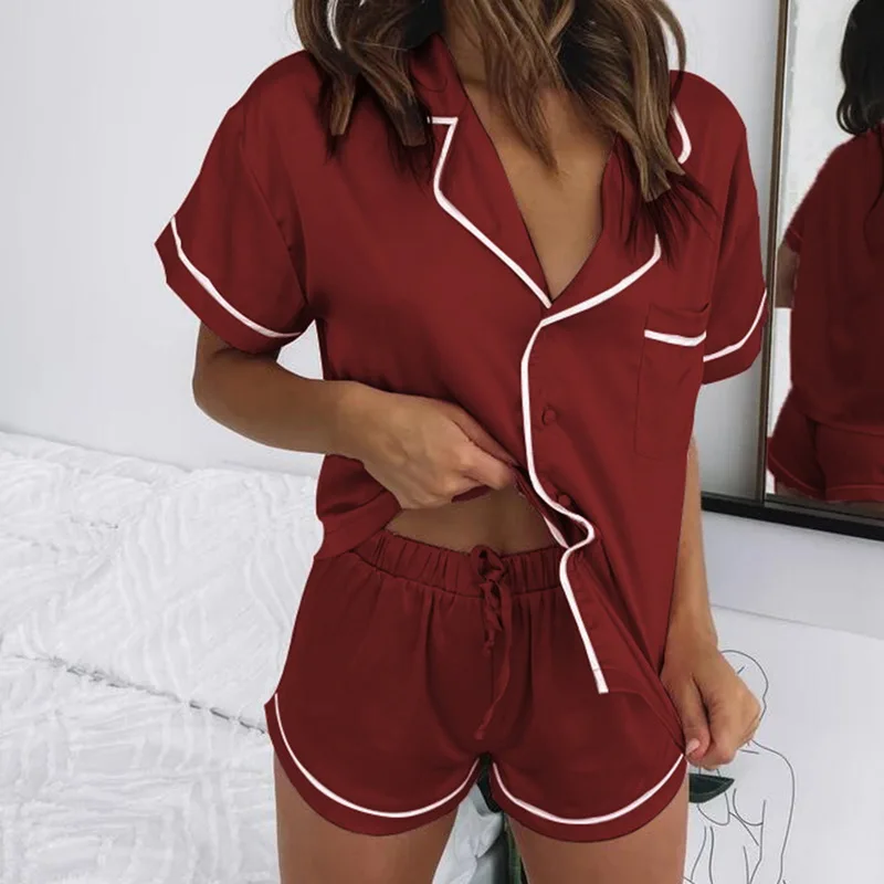 2 peça do falso de seda cetim pijama conjunto shorts feminino pijamas natal pijamas mujer casa terno dormir loungewear pjs