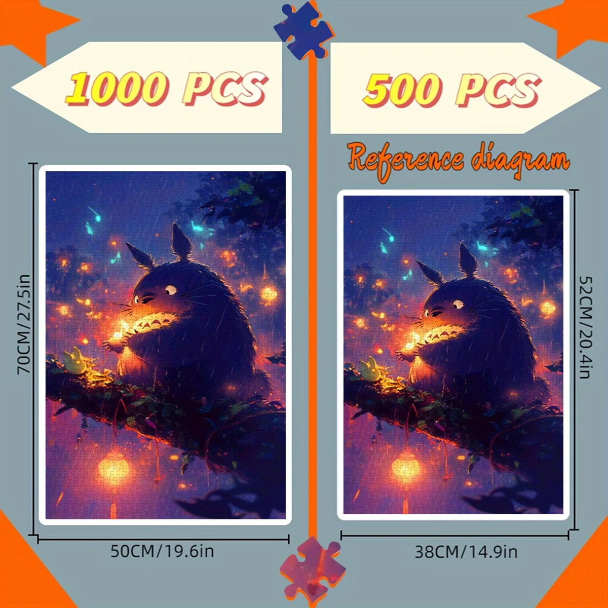 500pcs or 1000pcs Extra-Challenging Japanese Anime Totoro-Inspired Jigsaw Puzzle for Adults & Families - Nighttime Glowing Lig