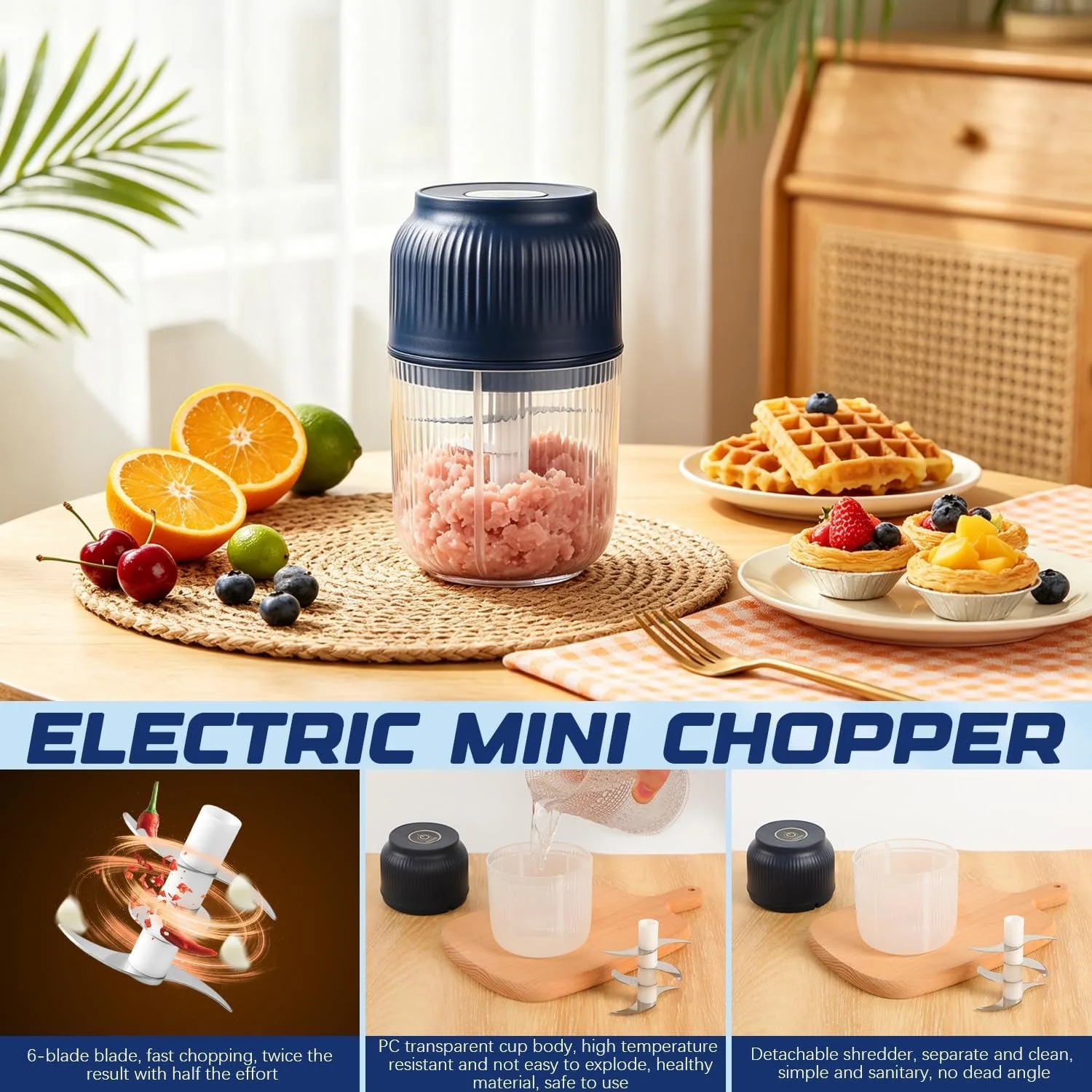 1 PCS Electric Garlic Chopper, Mini Portable Veggie Chopper Garlic Grinder Masher Onion Chopper, Rechargeable Cordless Food Processor & Food Chopper for Garlic Onion Ginger Chili Vegetables