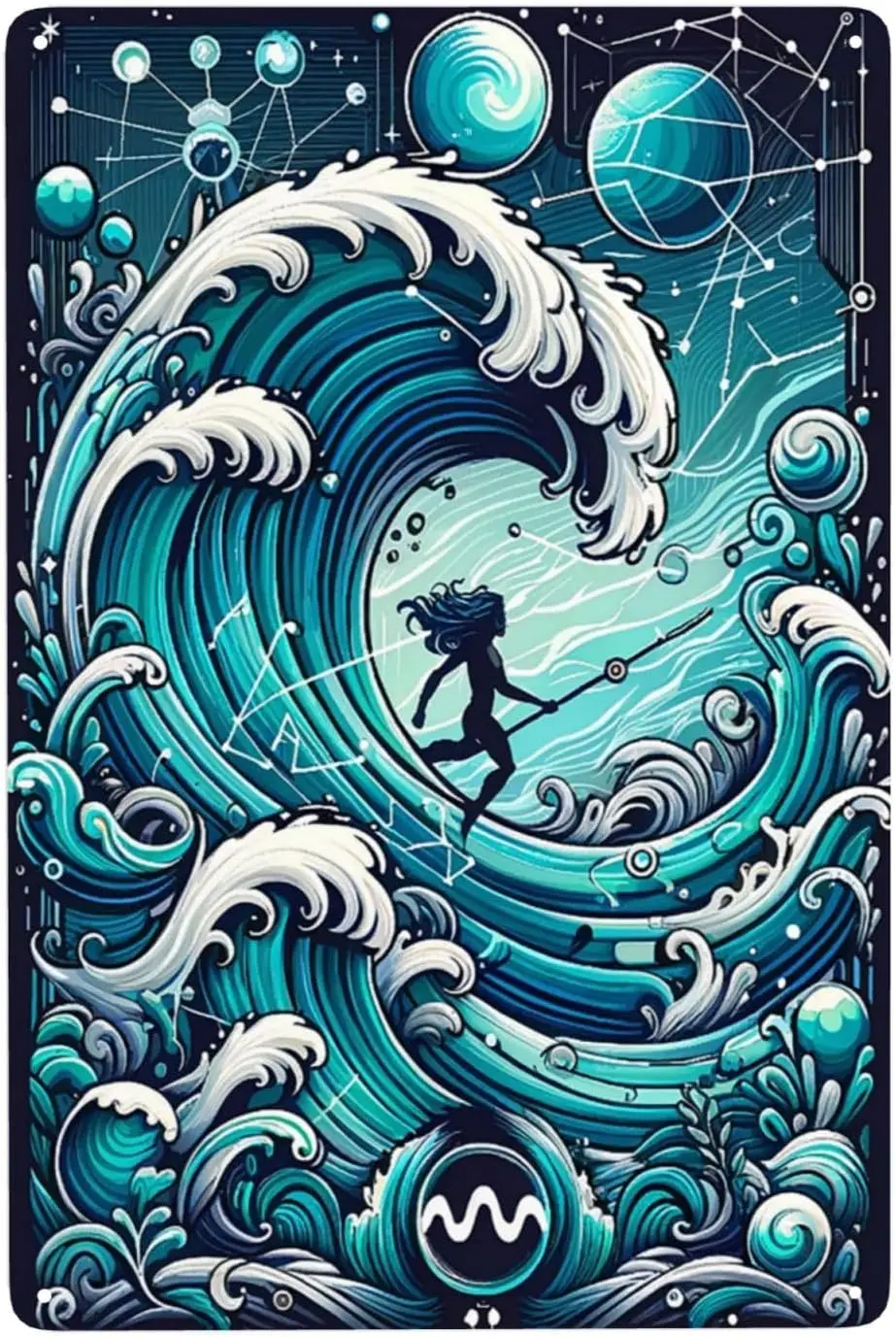 Twelve Constellations Dynamic Aquarius Flow Tin Sign Cosmic Water Bearer Poster,Astrological Star Sign Art for Unique Home  sign