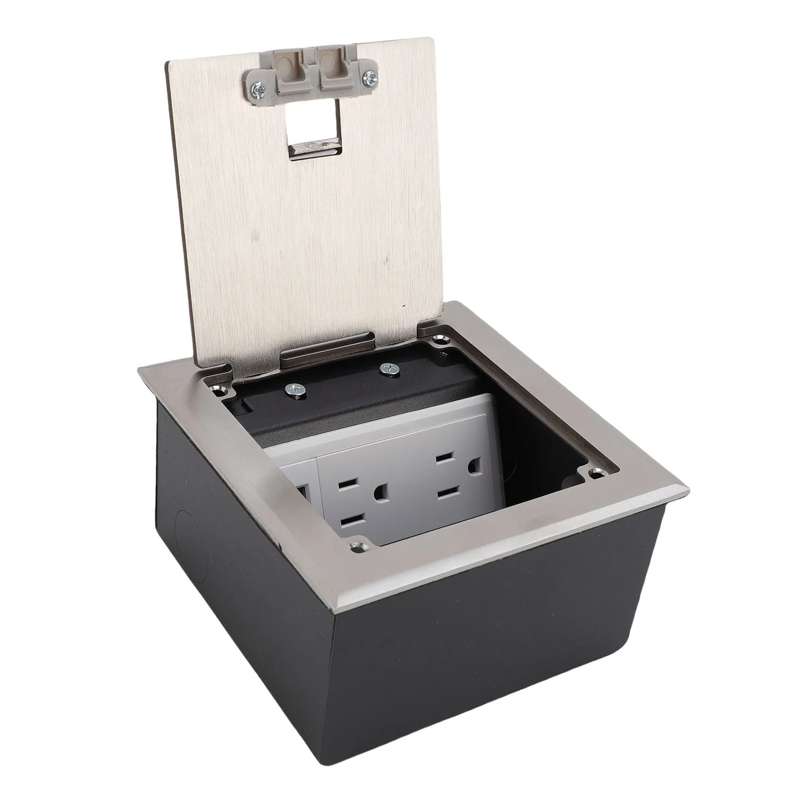 

Встраиваемая напольная розетка 2 х 3-контактный разъем и порт USB A USB C Серебристая водонепроницаемая скрытая напольная розетка из нержавеющей стали