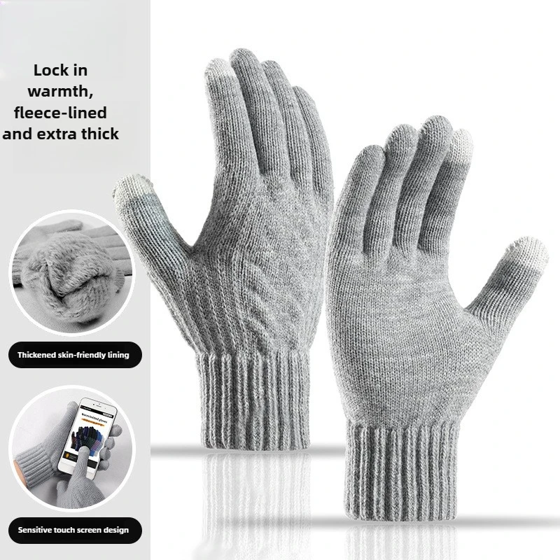 Neue Strickhandschuhe für Herbst und Winter, kältebeständige warme Herrenhandschuhe in Übergröße, übergroße Damen-Touchscreen-Handschuhe
