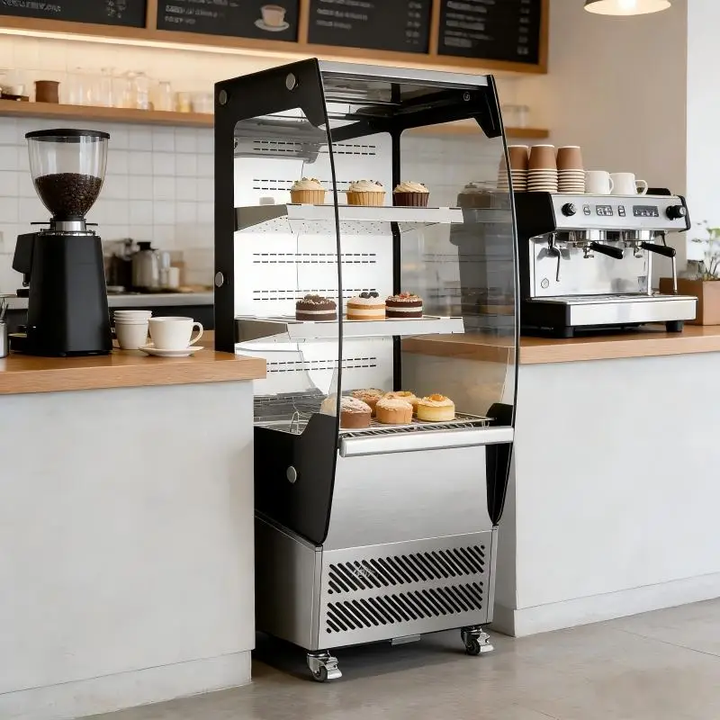 494x677x1455mm Rotating Commercial Cake Display Refrigerator Fan Cooling R290 4 Shelf LED Bakery Cafe Supermarket Row 35 Case