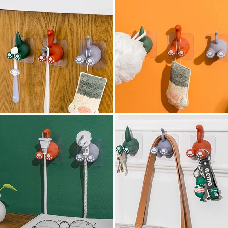 Cartoon Cute Animal Hook Bathroom Plug Bracket Hanging Key Hook Behind the Door Non Marking and Non Punching Toothbrush Holder