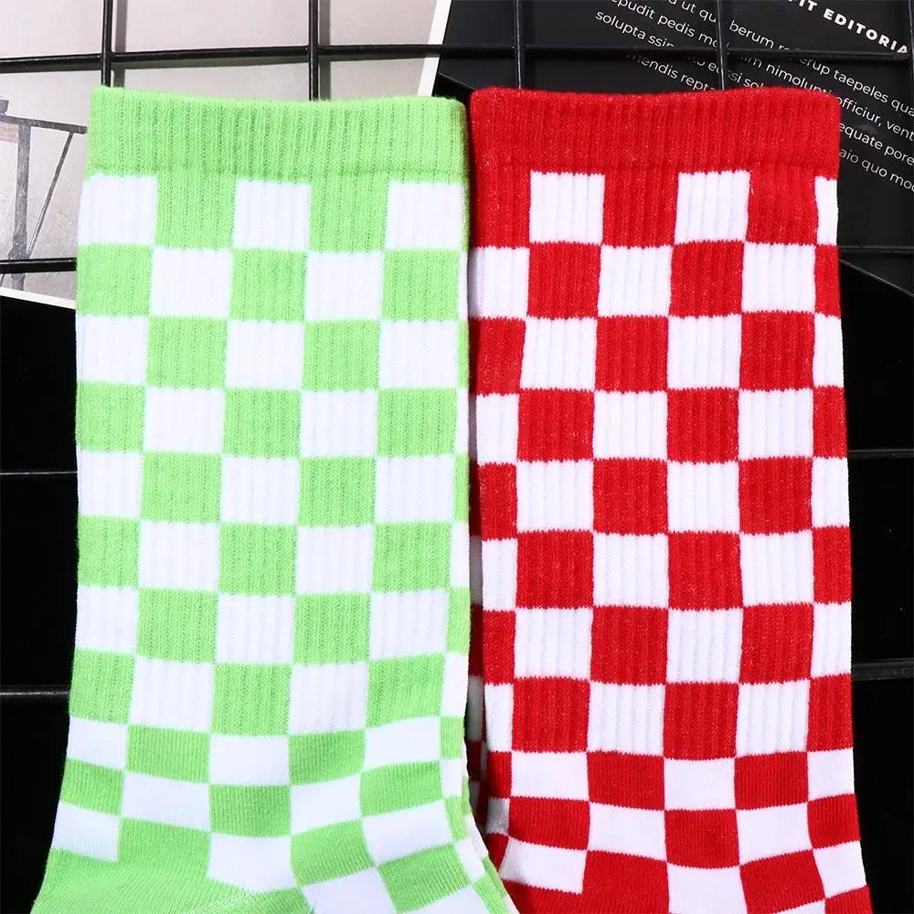 

Cool Fashion Street Female Male Cotton Women Hosiery Middle Tube Socks Checkered Socks Korean Style Socks