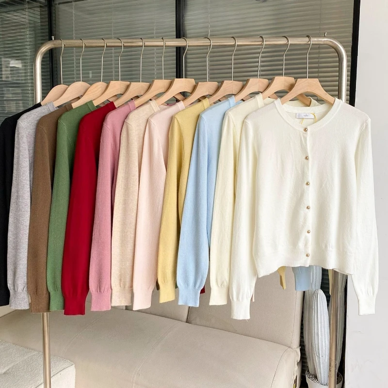 

Корейские модные кардиганы на пуговицах, осень-зима 2022, повседневный теплый однобортный тонкий трикотаж с круглым вырезом и длинными рукавами, свитер