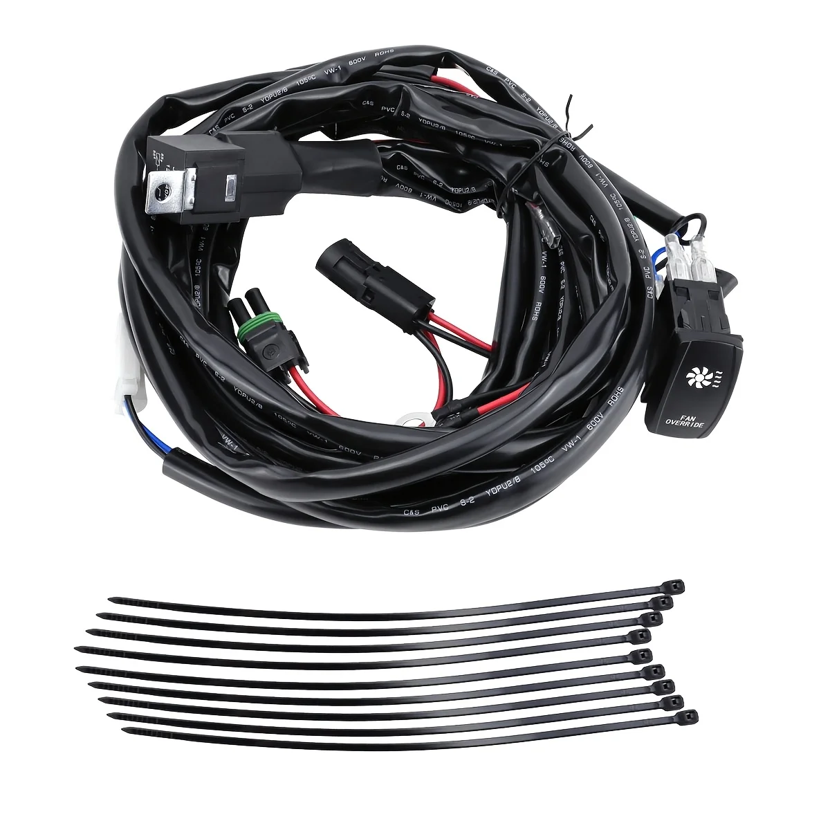 UTV wiring harness rocker switch, 12V/24V fan override switch, compatible with Polaris RZR Ranger Maverick X3 Talon Mul