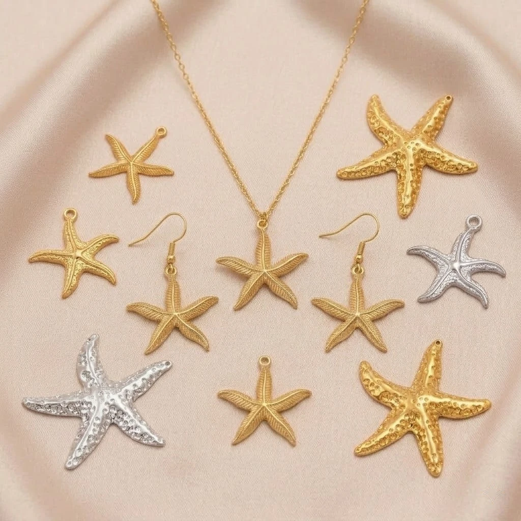 2pcs Stainless Steel Large Starfish Charms Dangle Pendant for DIY Necklace Bracelet Earring Summer Beach Jewelry Craft Making