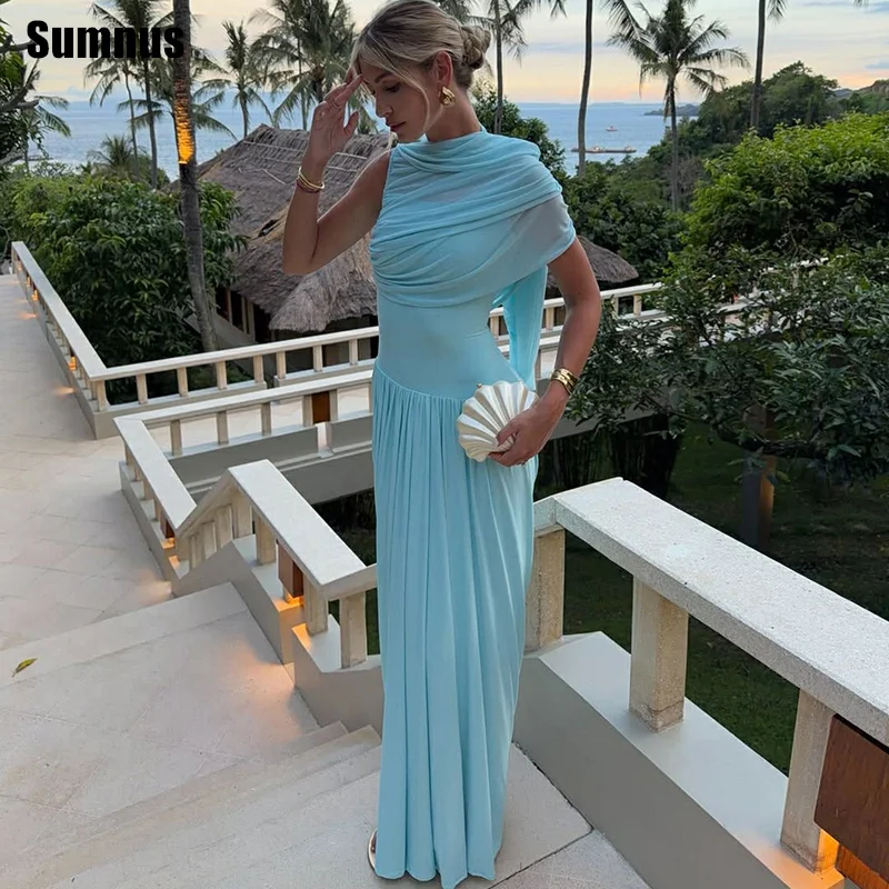 Sumnus Simple Straight Prom Dress Sky Blue Sleeveless Chiffon Evening Dresses Draped Maxi Formal Gala Dress 2026 Customized