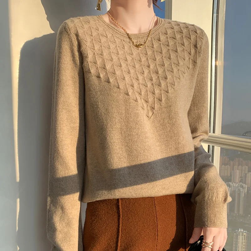 Spring 100% Wool Sweater Women O-Neck Tops Fashion Clothes Autumn Winter New Knitted Long Sleeve High Quality Female Pullover