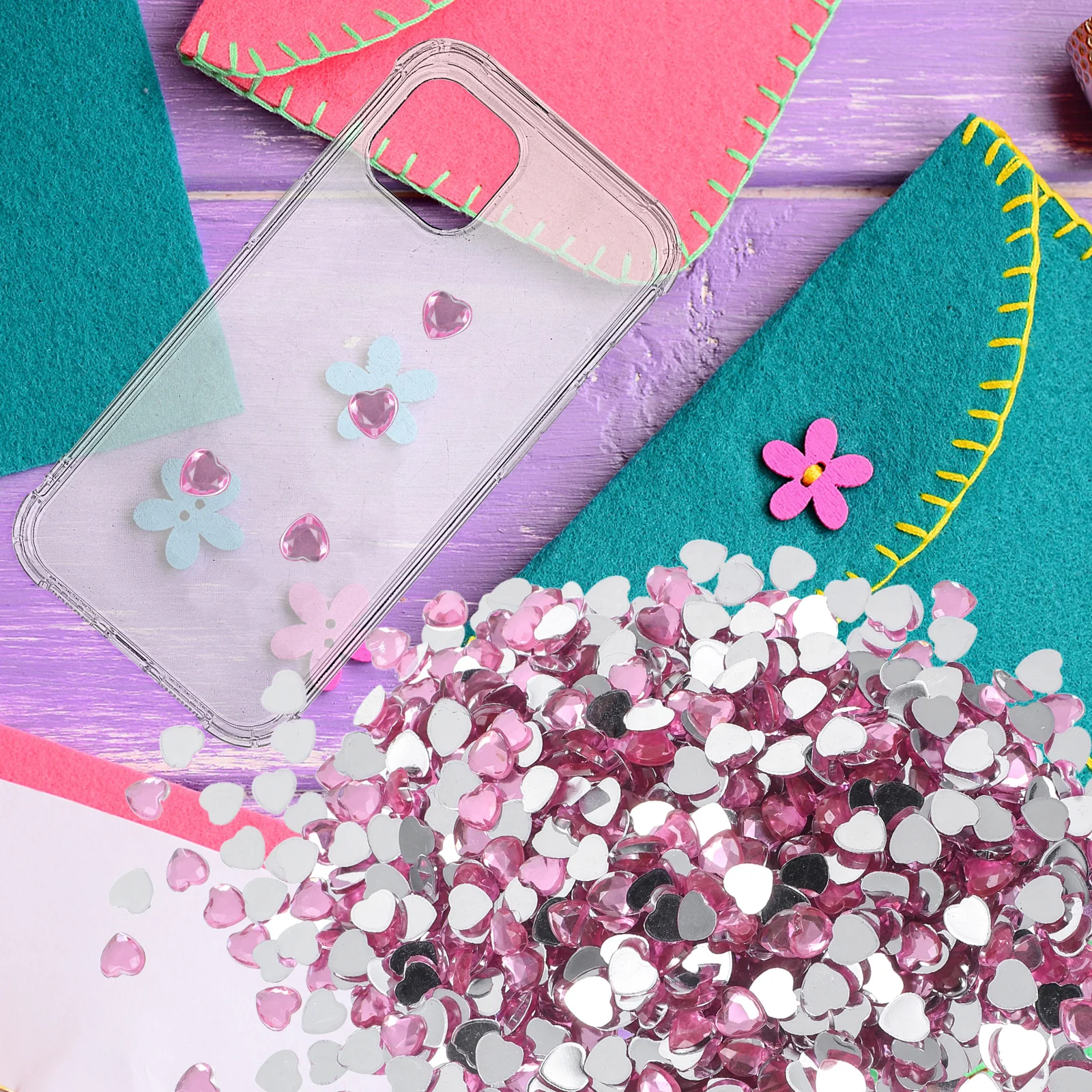 

1000pcs Acrylic Love Flat Bottom Rhinestones Heart Decor DIY Craft Projects Phone Case Accessory Hairpin Headb Making