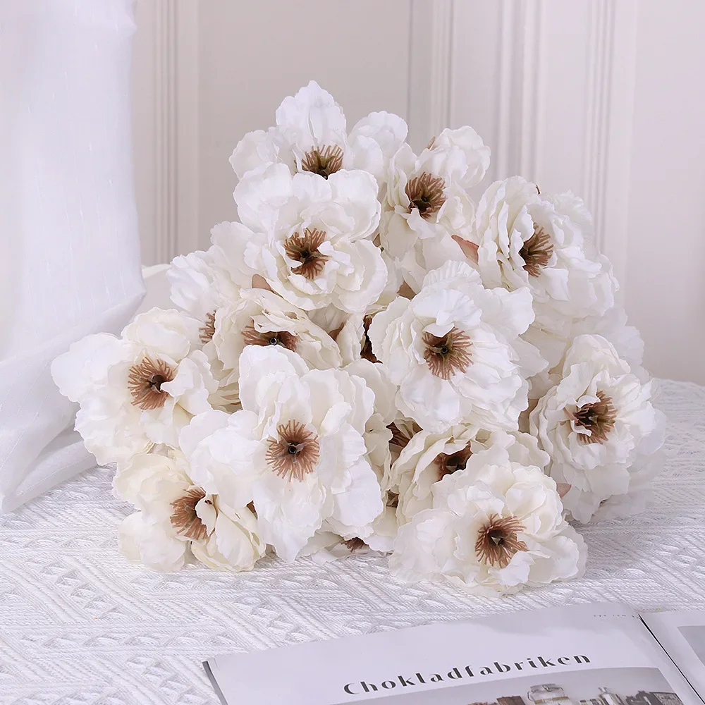 Flores artificiais peônia para decoração de casa, arranjo decorativo de flores, flor de seda falsa, casamento e sala de estar, 9 cabeças