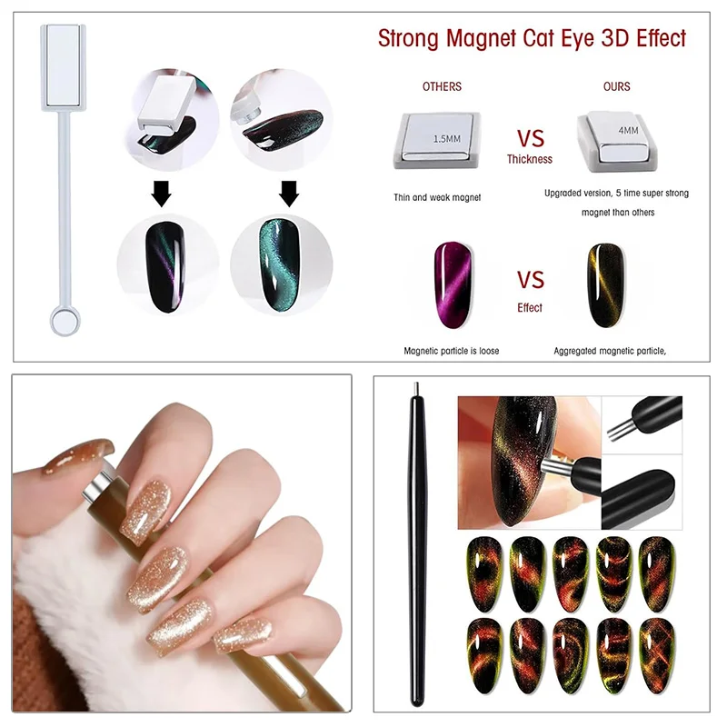 Cat Eye Nail Art Magnetic Stick Wand Pen Multiple Styles Nail Magnet Stick for Cat Eye UV Gel Polish Magic Manicure Design Tools