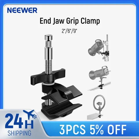 Neewer aperto de mandíbula final com pino de 5/8 ", braçadeira de aperto de tubo de extremidade de eixo de aço com mandíbulas de alumínio, almofadas de borracha para softbox de luz de vídeo led