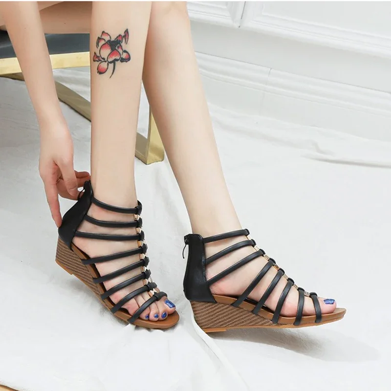 Large Size 2024 Summer Women 1.5cm Platform 5cm Wedges High Heels Sandals Lady Fashion Casual Shoes Female Vintage Outside Flats