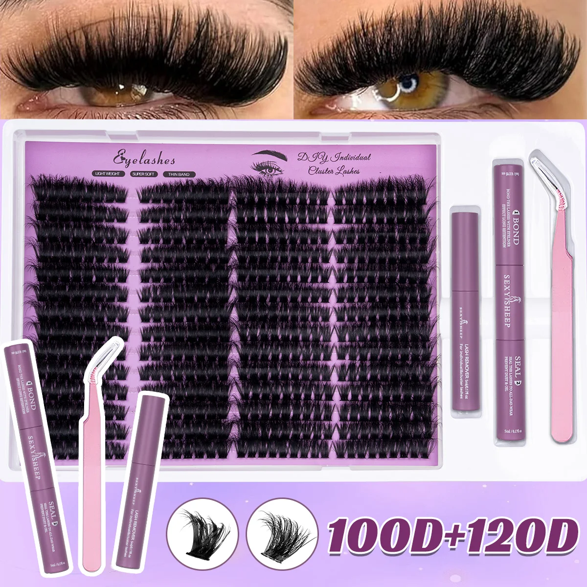 DIY Wimpern-Cluster-Set, Wispy-Wimpernverlängerungen, Natürliches Volumen, Einzelwimpern-Set mit Kleber, Fixiermittel, Entferner und Pinzette – Detail 14