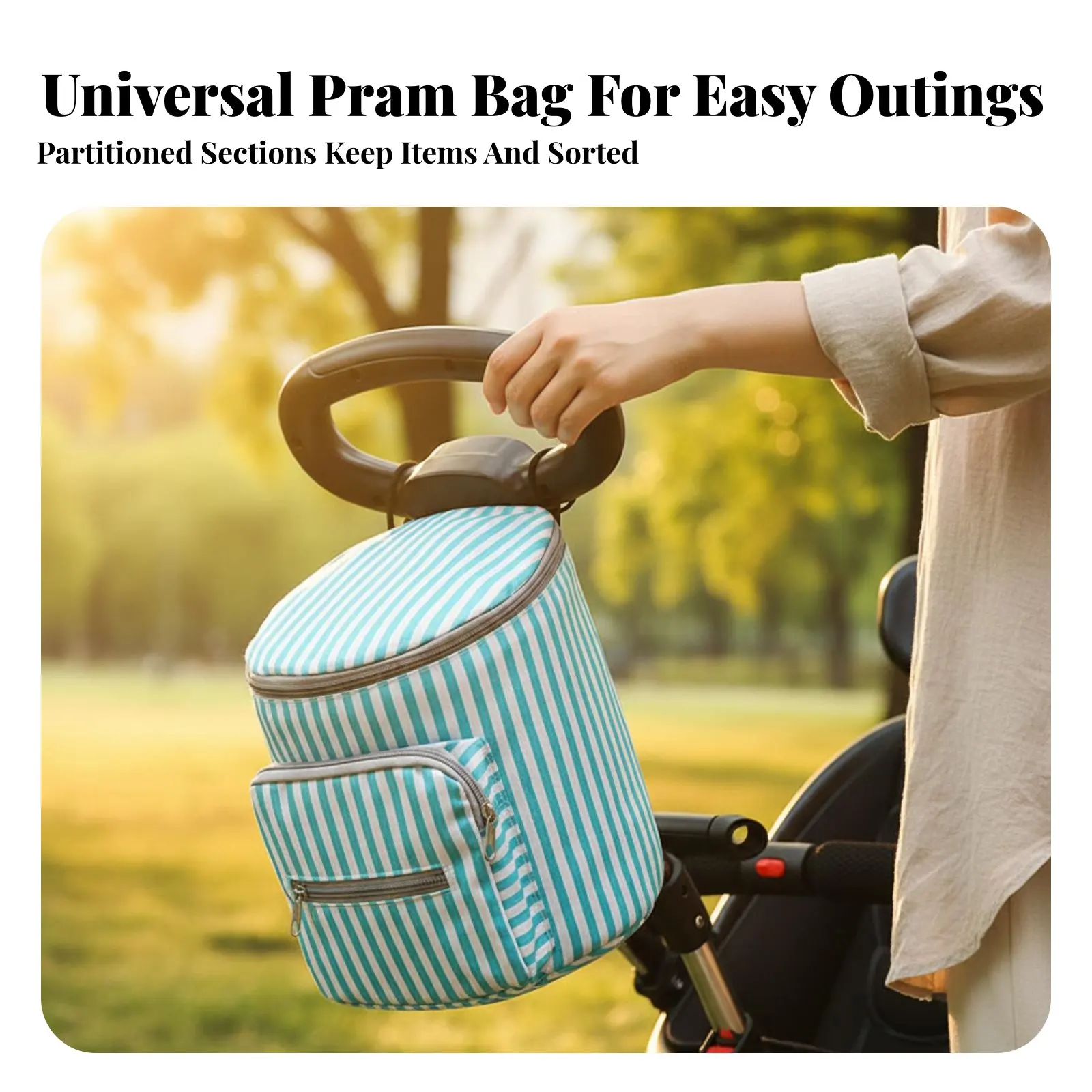 Universal Baby Carriage Organizer Large Capacity Portable Baby Carriage Storage Pouch Pram Storage Bag Compartmentalized
