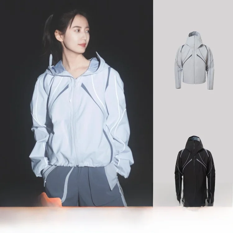 

Светоотражающий дизайн Spor Sle, женская повседневная ветрозащитная верхняя одежда с капюшоном из полиэфирного волокна, длинная застежка-молния