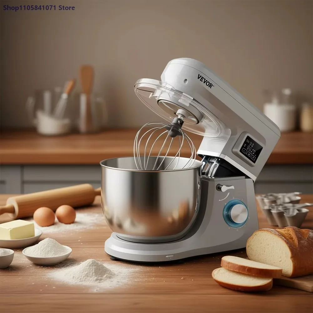 Stand Mixer 7.4QT Stainless Steel Bowl 6-Speed LCD Screen Tilt-Head Food Mixer for Baking Cakes Bread Dough