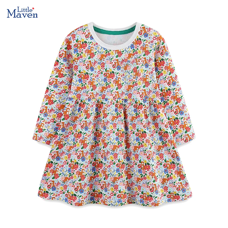 Little Maven Kinderkleidung Kinderkostüme Herbst Frühling Baby Mädchen Lange Ärmel Blumen Kleider für