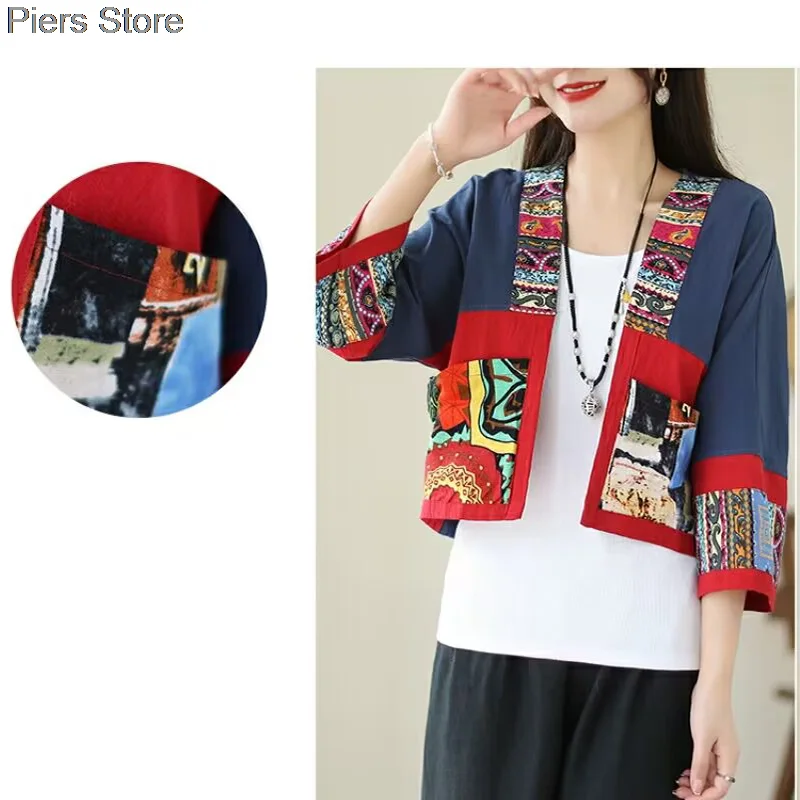 Lady Retro Stile Cinese Hanfu Top Tradizionale Elegante Camicetta da Donna Moda Abbigliamento Orientale Cotone Lino Stampa Zen Tea Shirts