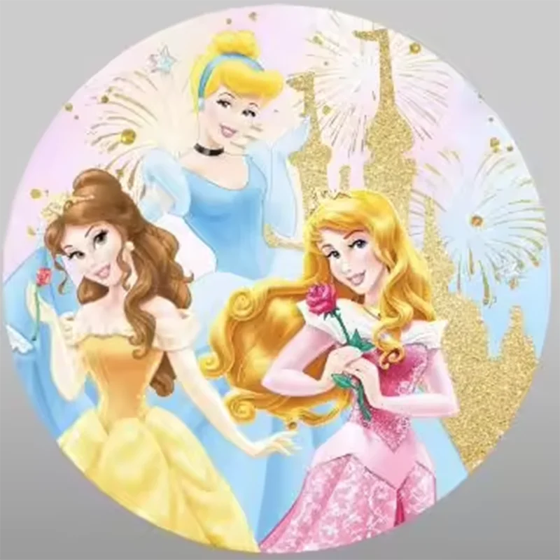 Disney Princess Cinderella Round Backdrop 3 Cylinder Cover Background Photography Baby Girl Birthday Party Decor Plinth Covers