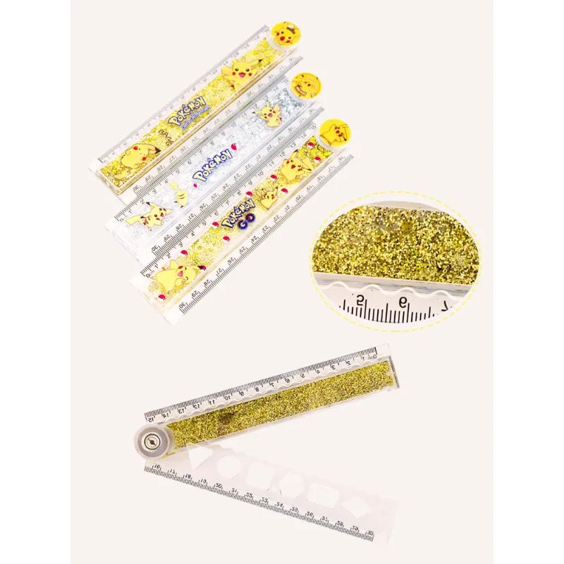 Règle droite pliante Pikachu 30cm, papeterie pour étudiants, outil de mesure Anime mignon, règles de sablier de dessin, fournitures scolaires pour enfants