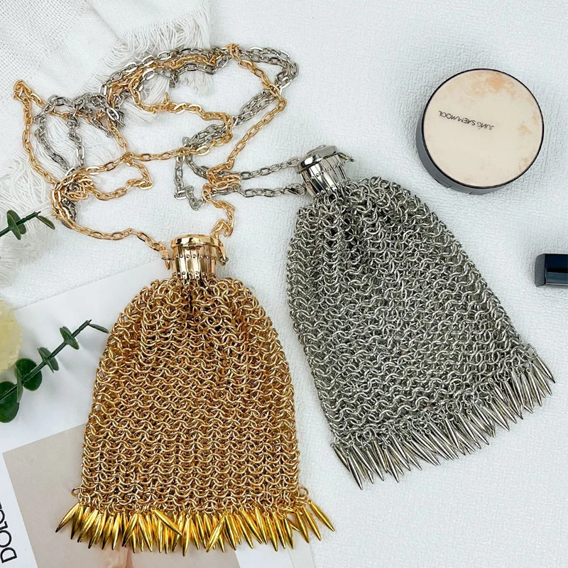 

Handmade Metal Ring Evening Bag For Women Luxury Designer Handbags And Purses 2026 New In Hollow Phone Pouch Mini Chain Shoulder