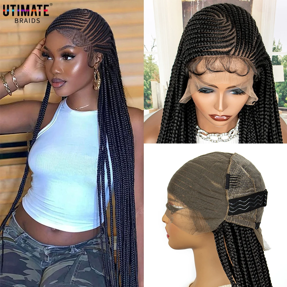 New Arrival Synthetic Full Lace Braided Wigs for Black Women 34 Inches Lace Frontal with Baby Hair Afro American Wigs