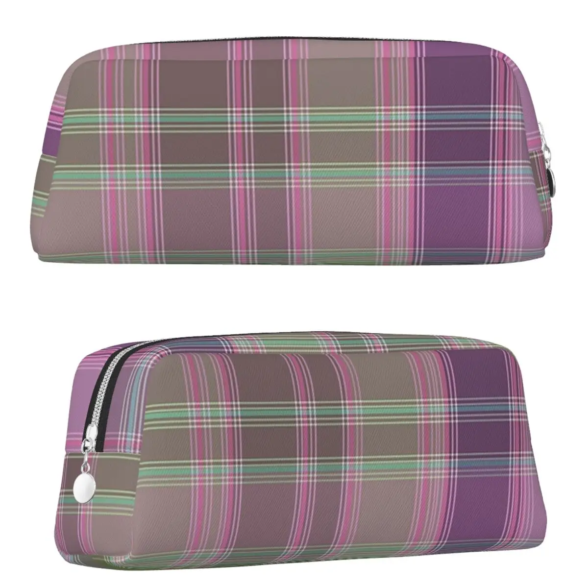 Green And Lilac Tartan Plaid Pencil Cases for Student Gifts Pen Box Pencil Bag Pencil Pouch Pen Holder view 5
