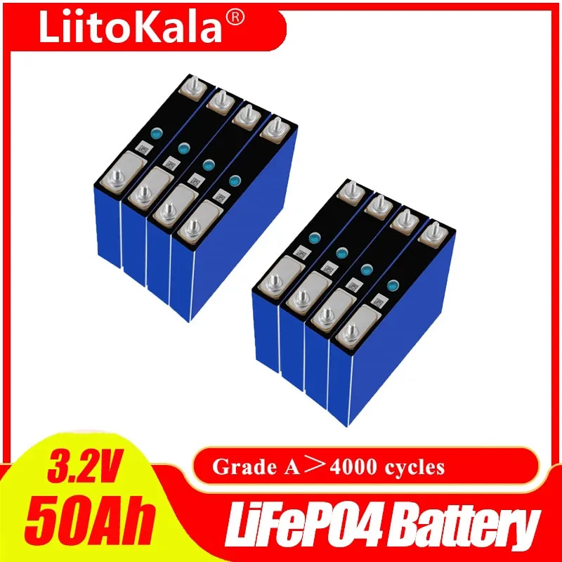 LiitoKala Lifepo4 Battery 3.2V 50Ah Rechargeable Cell 1C-3C High Power Discharge For 12V 50Ah Battery Pack Boat RV EV Power