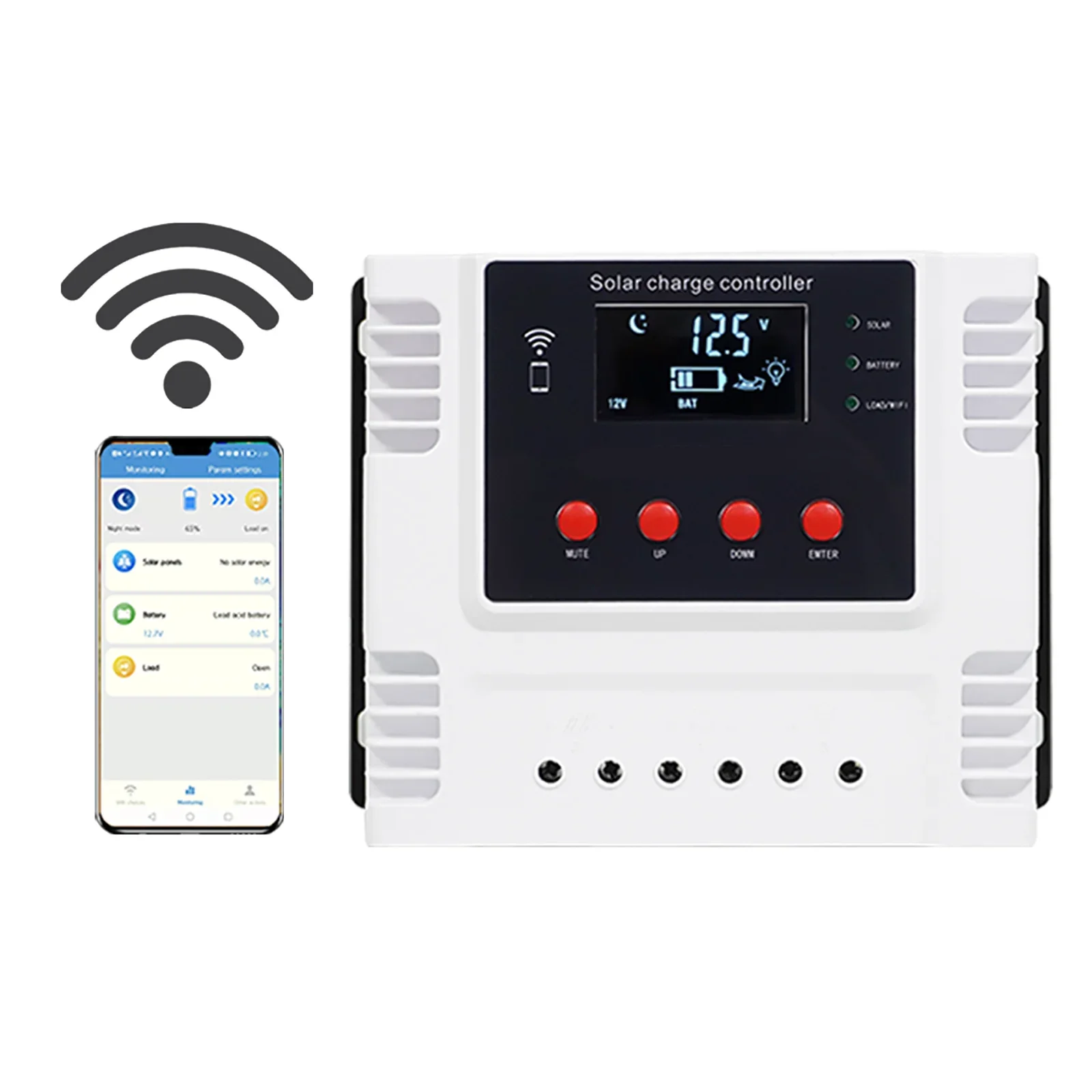 Imagem -06 - Pmw Inteligente Controlador de Carga Solar Controle Wi-fi App 12v 24v 48v 10a 20a 30a 40a 50a 60a Lítio e Baterias de Chumbo-ácido