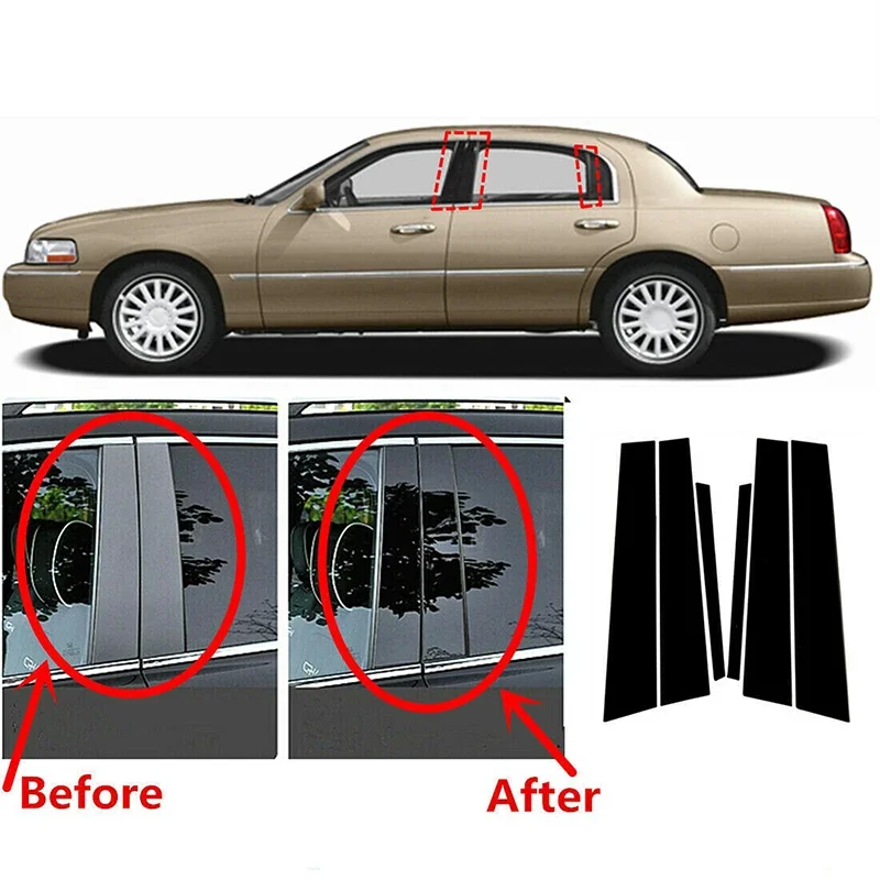 For Lincoln Town Car 1998 1999-2005 2006 2007 2008 2009 2010 2011 Car Pillar Posts Door Window Trim Cover Stickers Styling