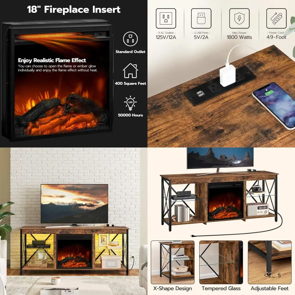 

Тумба под телевизор 65 дюймов с LED-подсветкой, развлекательный центр, стеклянные полки, цвета: рустик-коричневый и черный