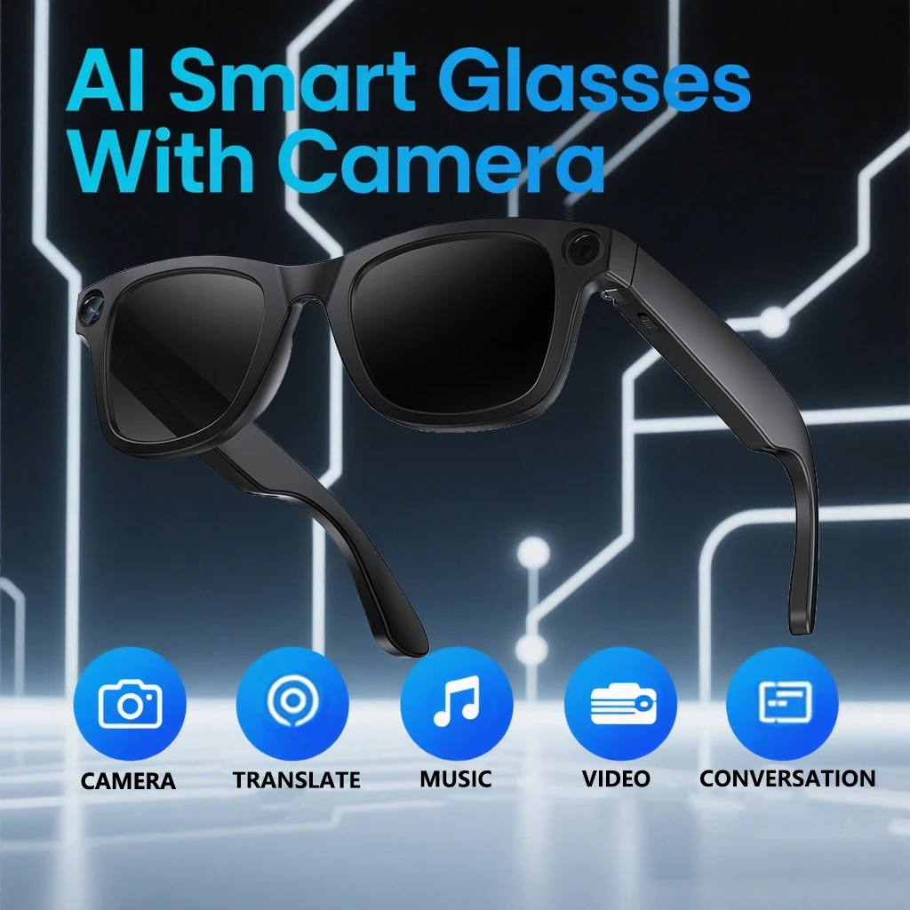 

AI Smart Camera Video Recorder Sunglasses Men Women 2025 Translation Headphones Sun Glasses Waterproof Anti Blue Light Eyewear
