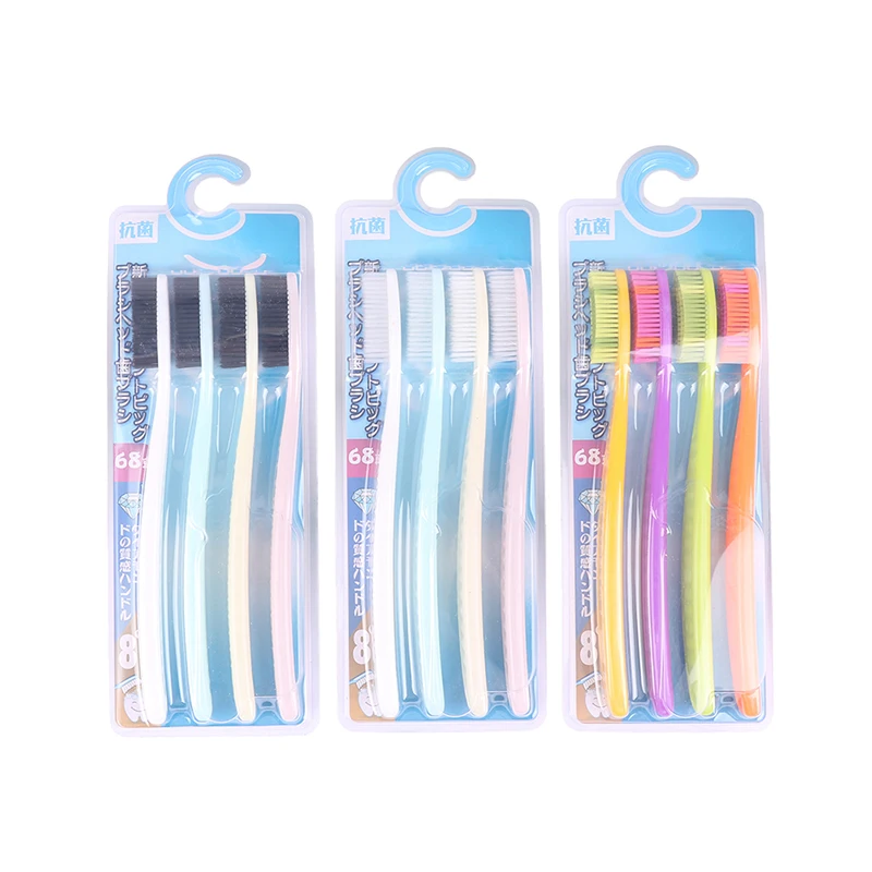 

{QTG333} 4 Pcs Soft Long Head Adult Big Head Toothbrush Japanese And Korean Comfortable Teeth Super Soft Oral Cleaning Brush