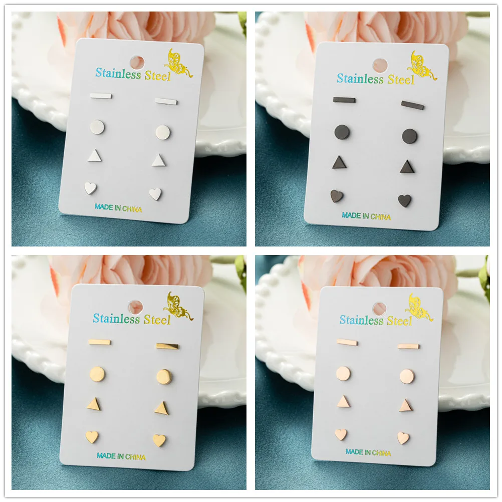 4Pair/lot Minimalist Square Bar Stud Earrings for Women Rectangle Stainless Steel Ear Piercing Femme Brief Earrings