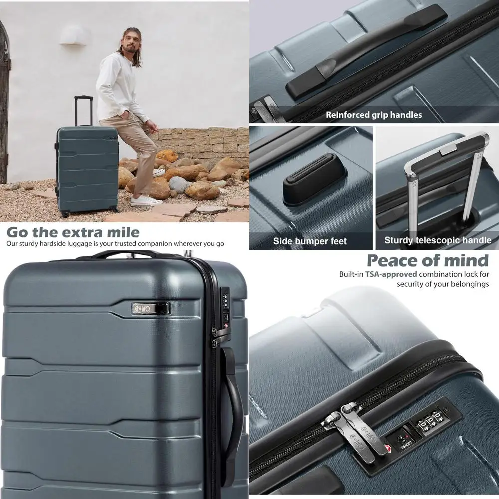 

Lightweight TSA-Lock PC+ABS Spinner Carry-On Suitcase, 20 Teal