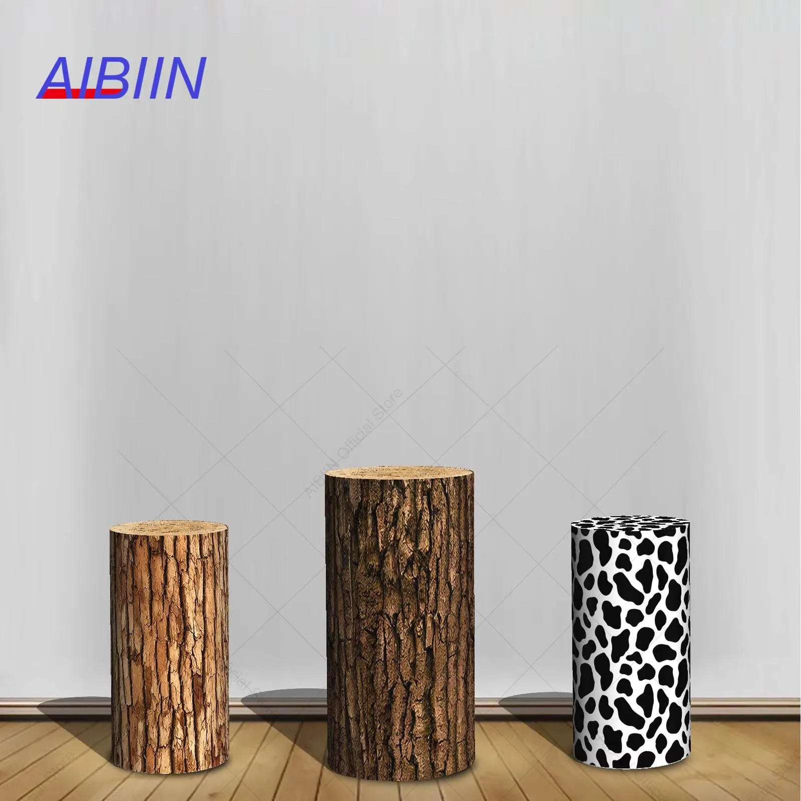 

Wood Bark Cow Texture Cylinder Backdrop Cover Baby Shower Birthday Party Decor Cake Dessert Pedestal Column Background Cover