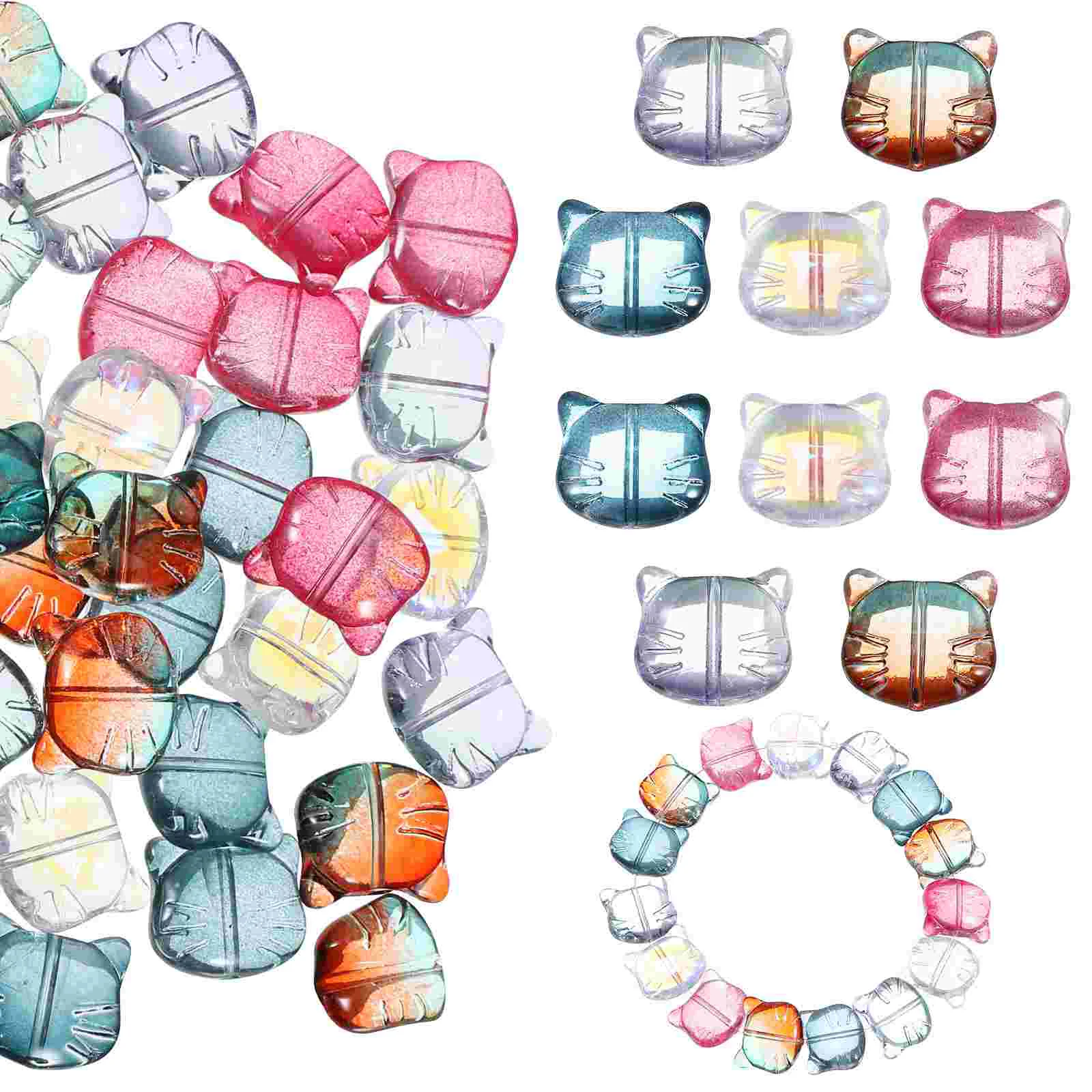 

50 Pcs Cat Head Beads Bracelet Craft Kit Kids For Jewelry Making Cute Paw Child