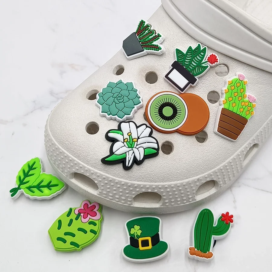 Novelty Design Green Life PVC Shoe Charms Designer Sandal Upper Decorations Accessories Flower Cactus Leaf Shape Clog Pin Buckle