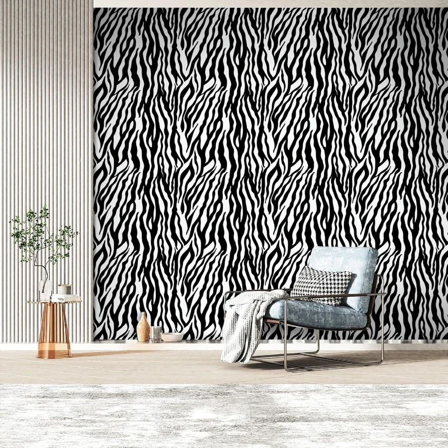 ورق جدران أبيض وأسود، ورق اتصال قشر لاصق حمار وحشي لغرفة النوم، غرفة نوم من الفينيل قابلة للإزالة، ديكور منزلي #2