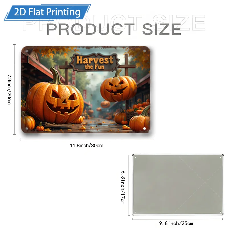 1pc 8x12inch Metal Sign "Harvest Fun Pumpkin Scene Metal Sign - Rustic Farmhouse Decor"