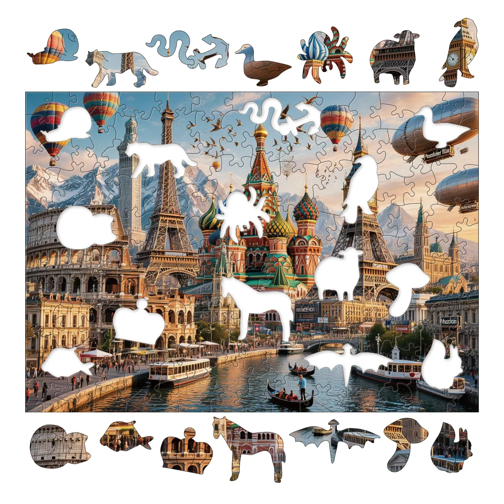 จิ๊กซอว์ไม้สถานที่ท่องเที่ยวชื่อดัง เกมฝึกสมองเพื่อการศึกษา ความบันเทิง ผ่อนคลาย คลายเครียด สำหรับผู้ใหญ่