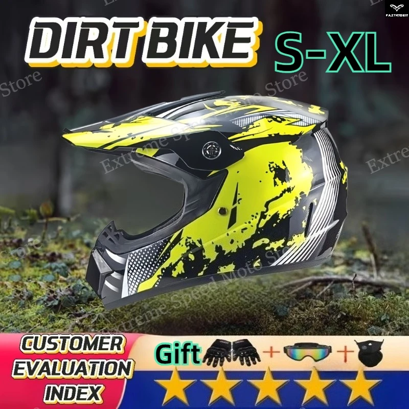 

Dirt Bike Motocross Helmet Set, Off-Road Motorcycle Helmet with Goggles Gloves for ATV MX