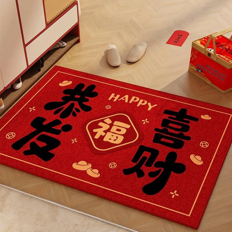 

Противоскользящий красный придверный коврик для дома, высококачественный коврик для ног, новая модель 2025 года, ковер для прихожей в стиле масляной живописи, китайский дизайн