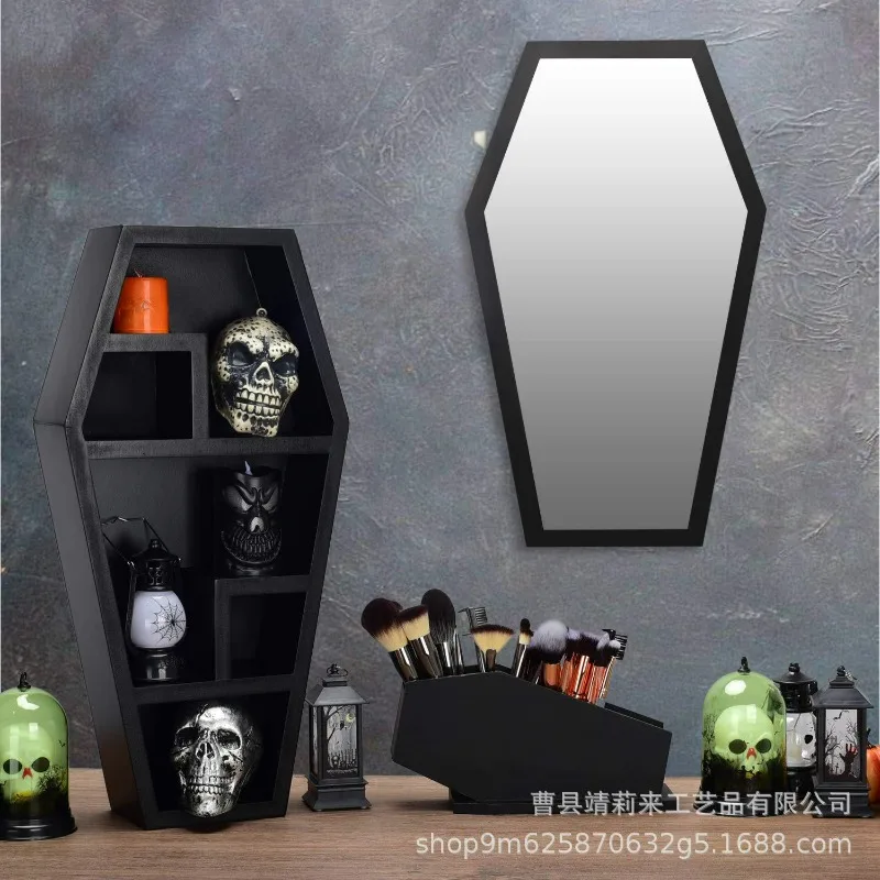 Gothic Wooden Wall Mirror Household Wooden Coffin Mirror Living Room Decorative  Halloween Wooden Wall - view 4